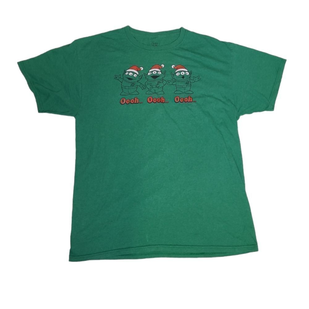 TOY STORY 4 Disney green aliens in Santa hats holiday tee‎ shirt L